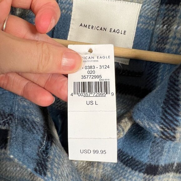 American Eagle Oversized Brushed Plaid Shacket Jacket Womens Size Large Blue - Picture 4 of 12